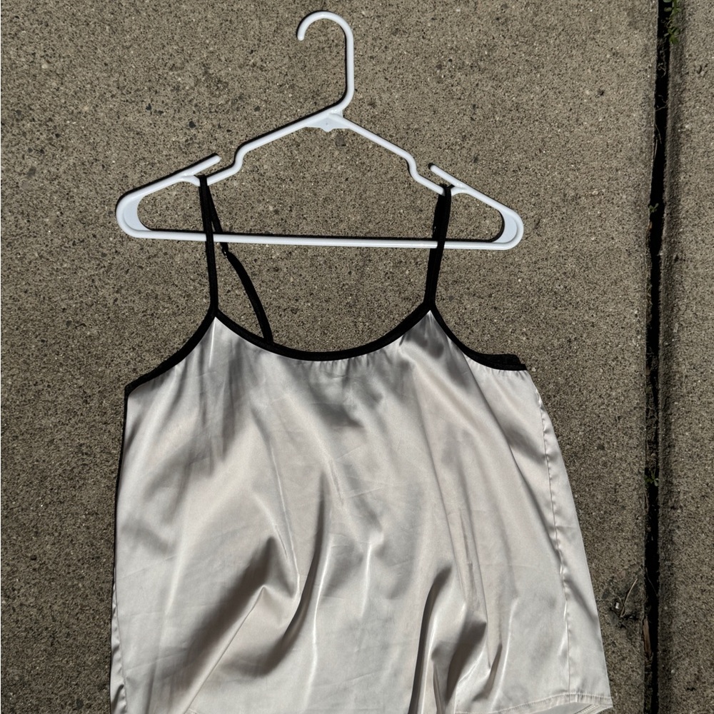 Ekouaer Satin Open Back Cami Top with Black Trim